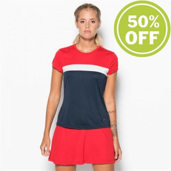 Fila Tibeta Light Tennis Shirt Women's Tee - Navy/Red,NZ 476-69018